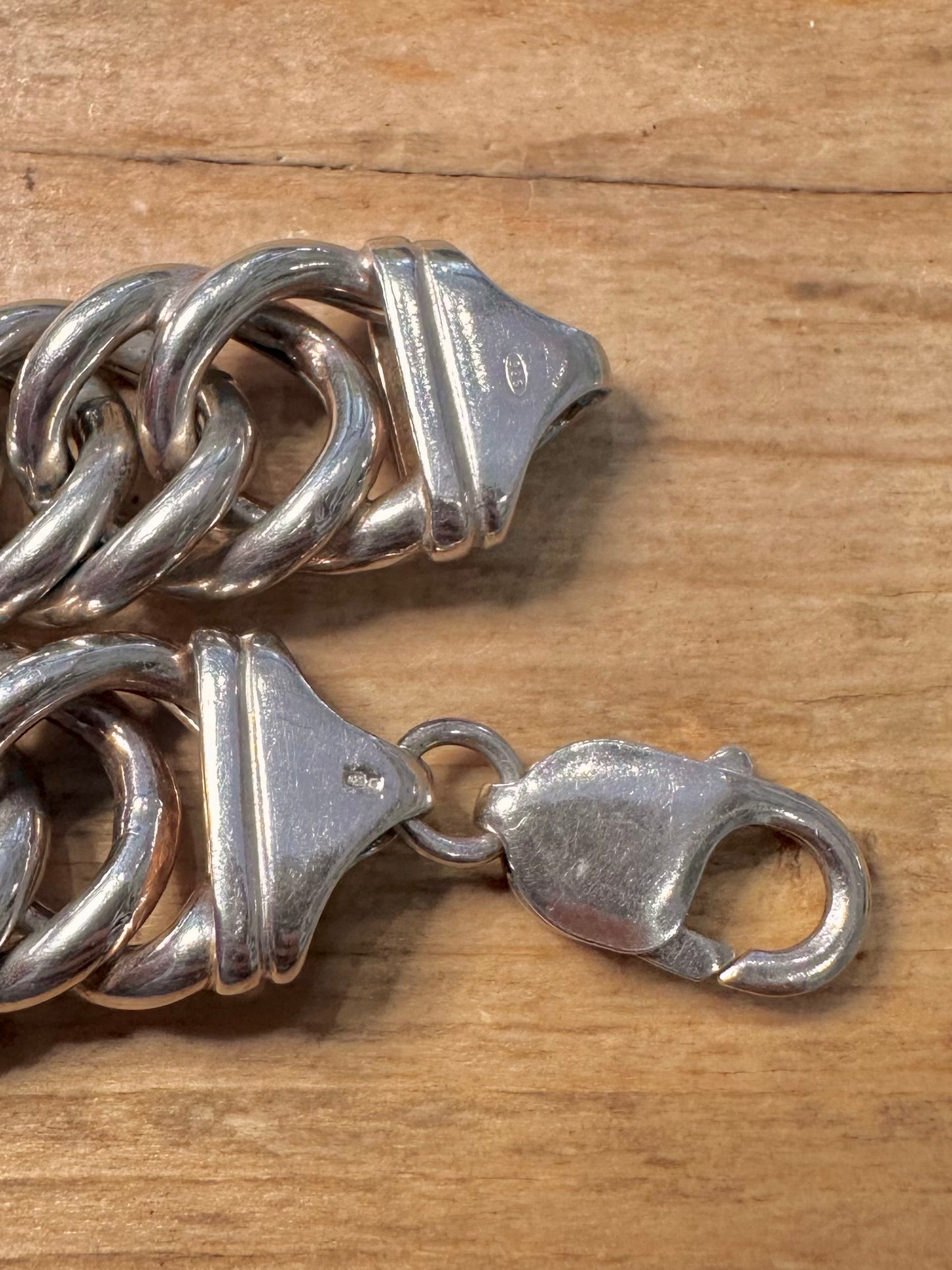 Abstract Chunky Double Link Curb Chain 925 Silver 8 inch Bracelet
