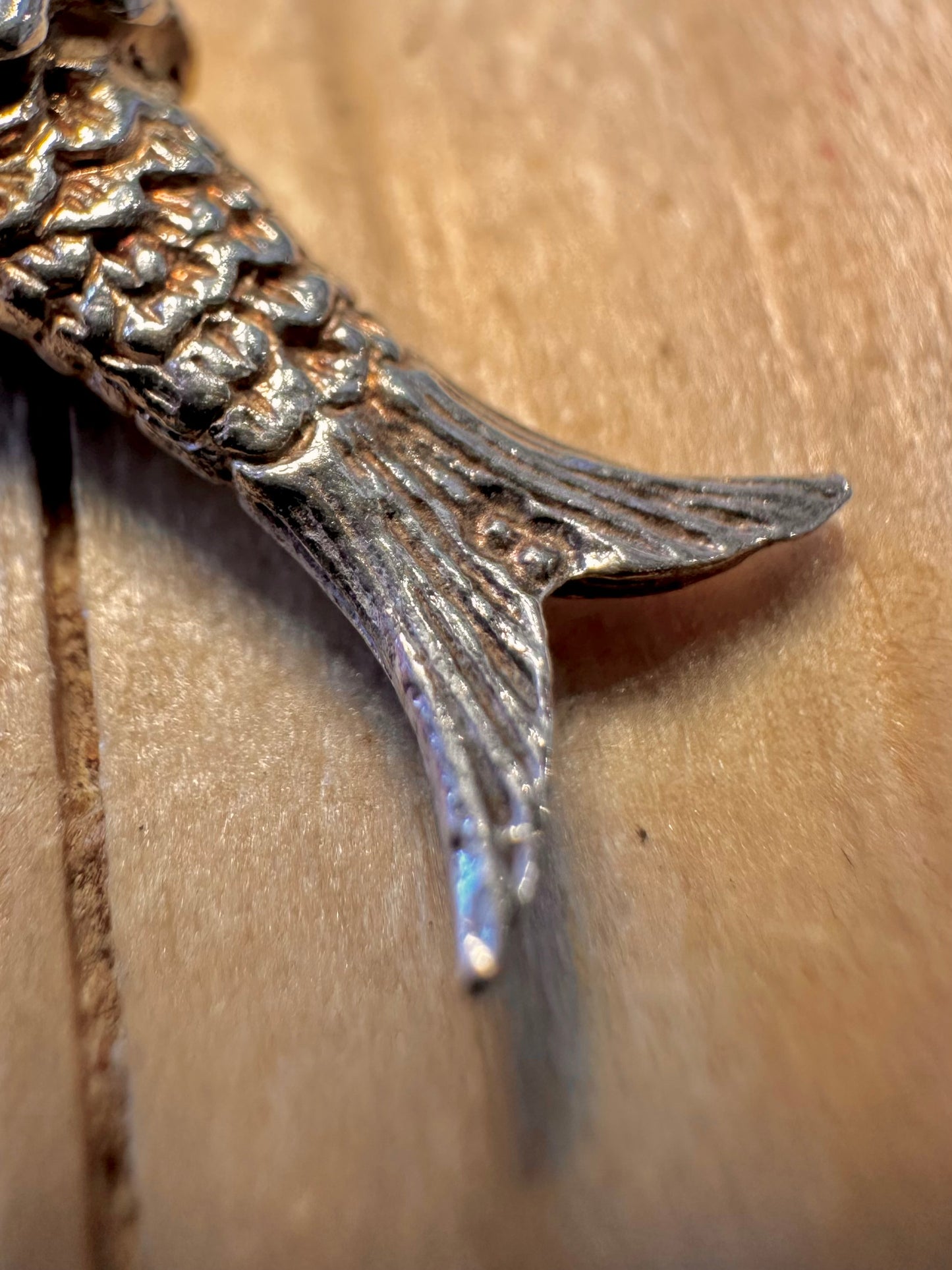 Vintage Articulated Fish 925 Silver Pendant