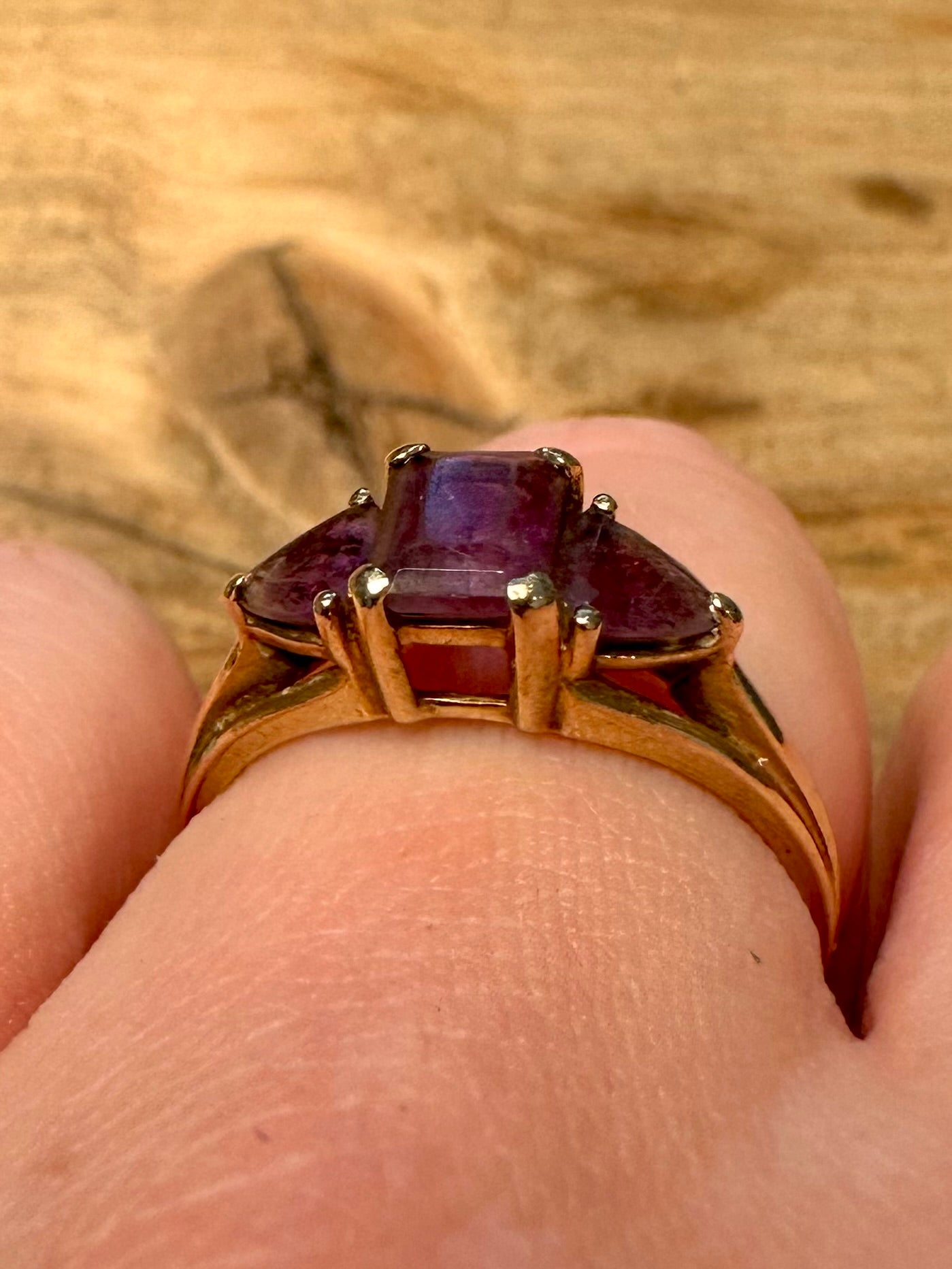 Vintage 9ct Gold Amethyst 375 Size P1/2 Ring