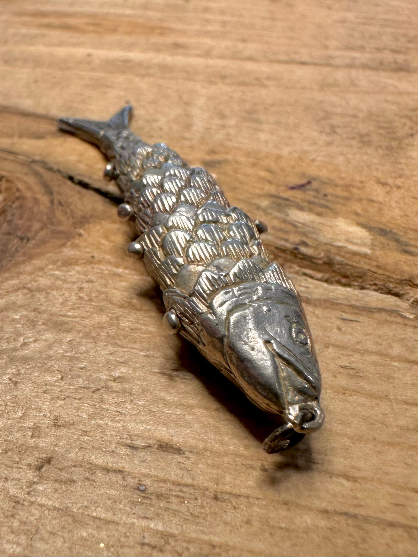 Vintage Articulated Fish 925 Silver Pendant