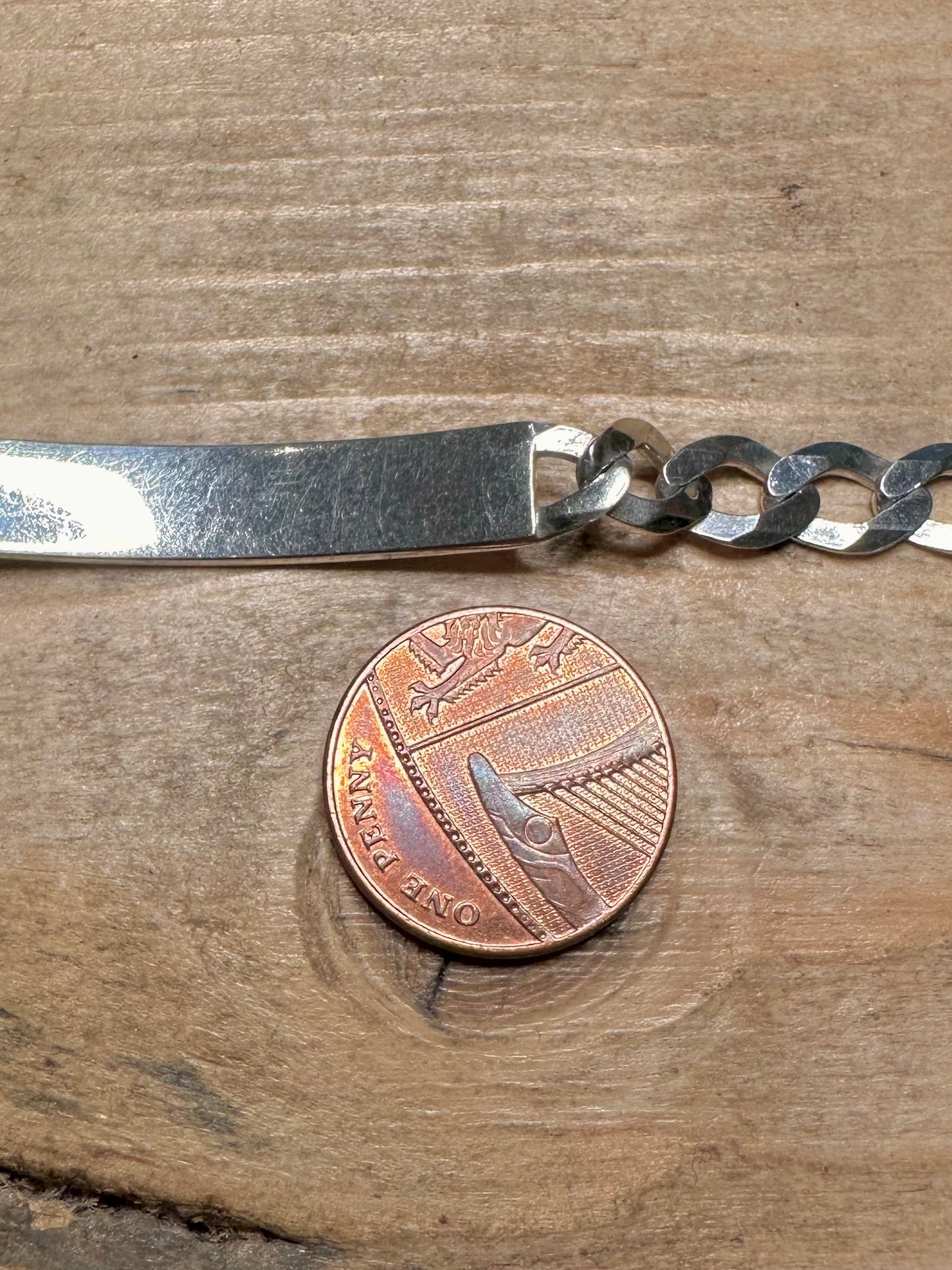 Vintage Identity Bar Curb Chain 925 Silver 8 inch Bracelet