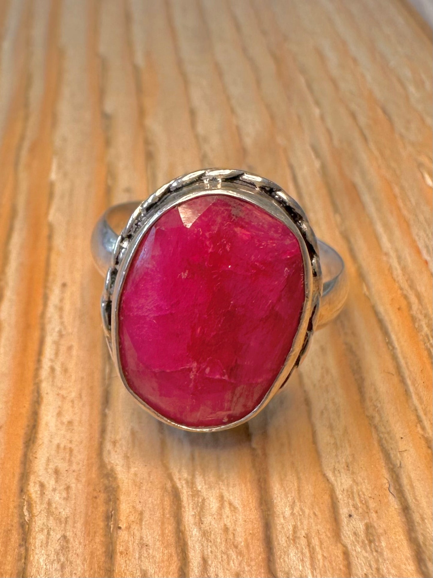 Modern Ruby Stone Boho 925 Sterling Silver Size Q Ring