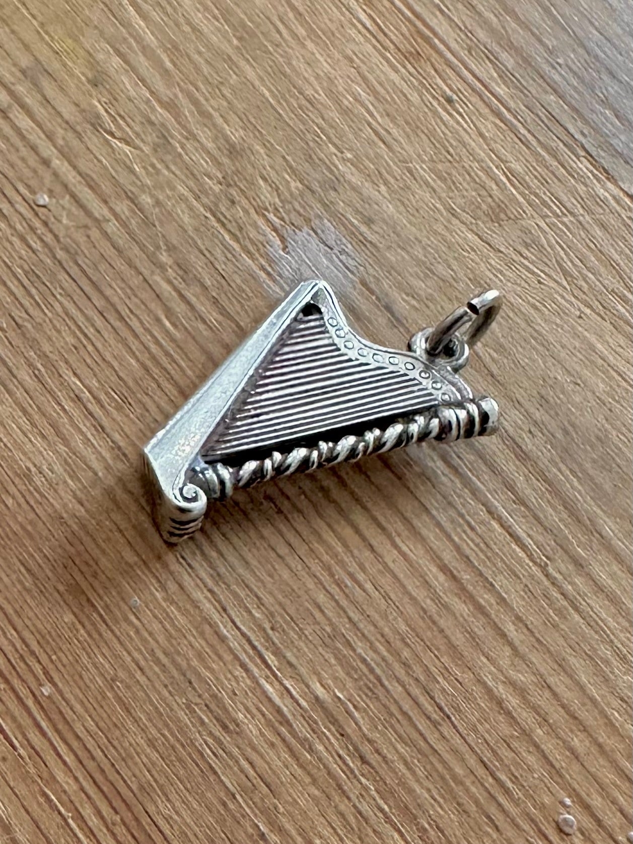 Vintage Harp Instrument 925 Silver Charm Pendant