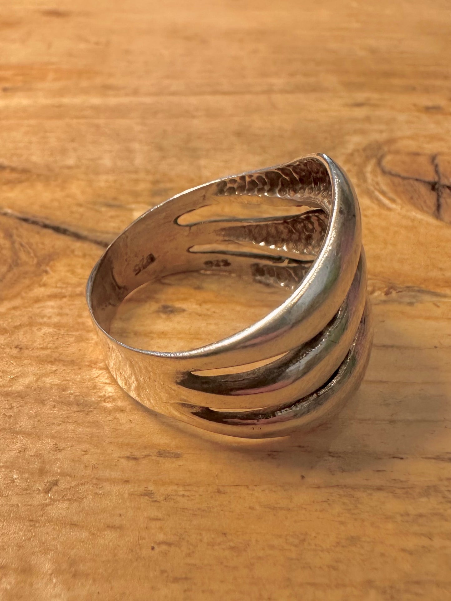 Abstract Layering 925 Silver Size W Ring