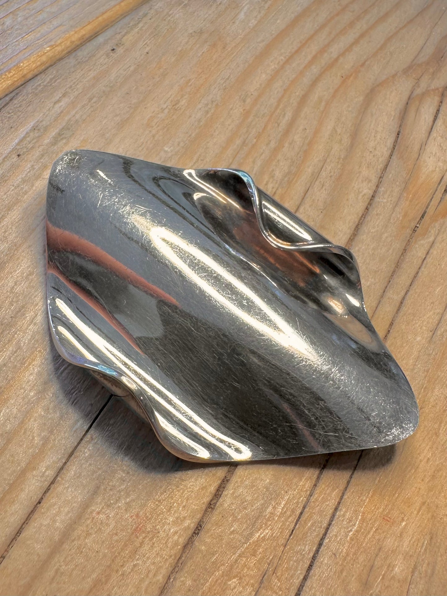 Abstract Modernist Wavy Italy 925 Silver Brooch