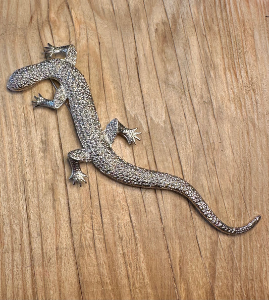 Vintage Large Lizard Costume Silver Brooch