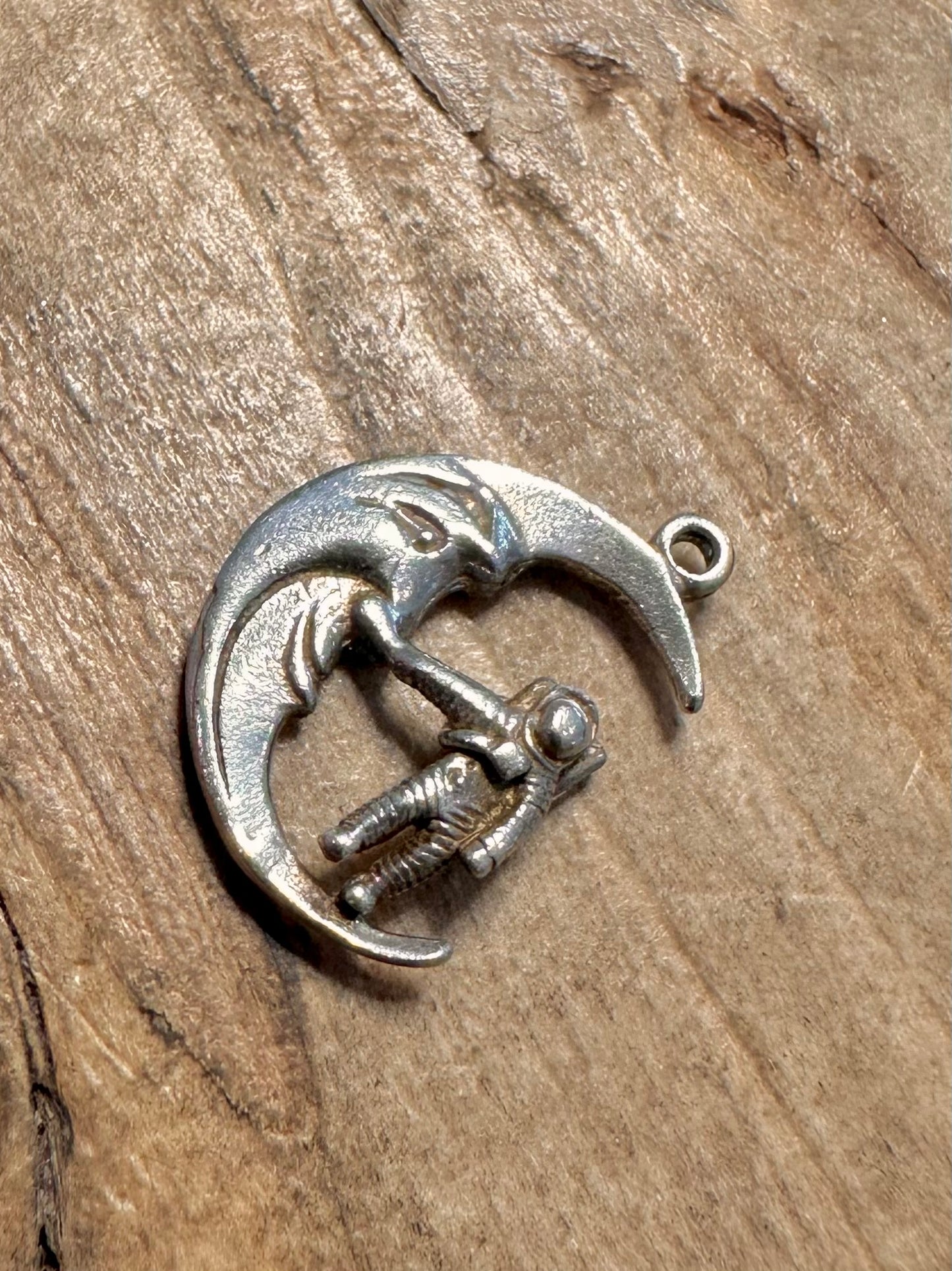 Vintage Spaceman on the Moon 925 Silver Pendant