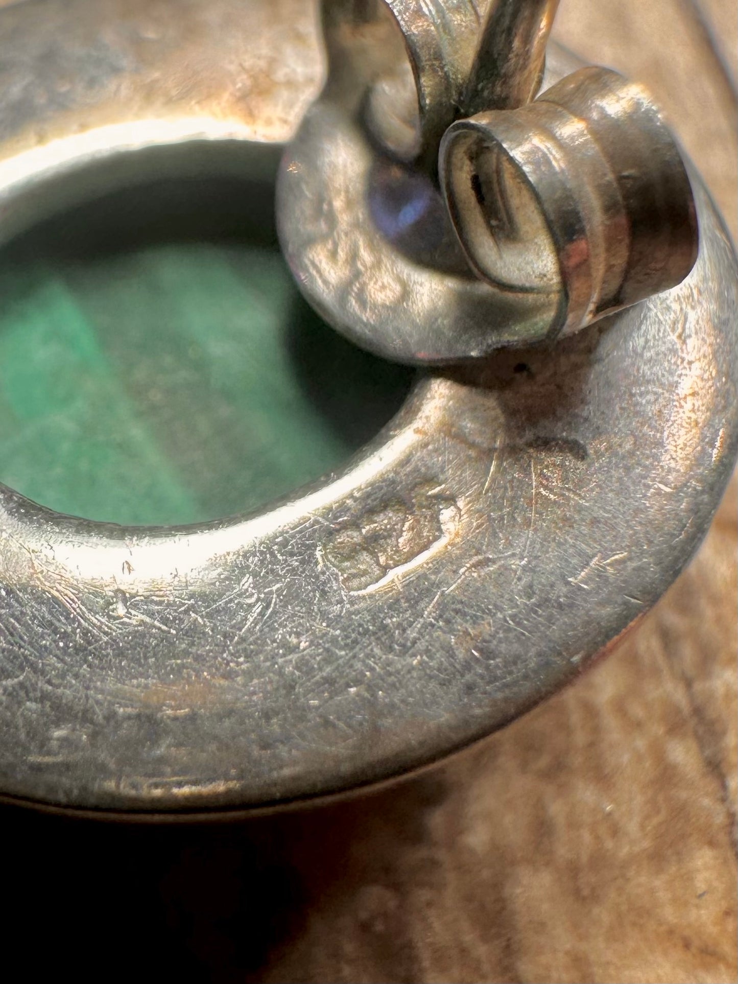 Vintage Malachite Oval Stud 925 Sterling Silver Earrings