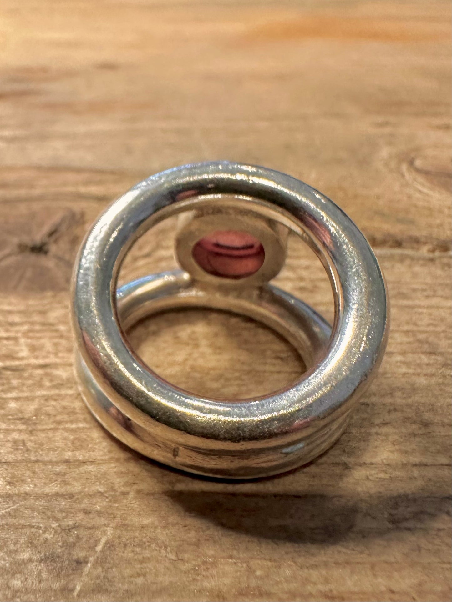 Modernist Chunky Red White Stone 925 Silver Size N1/2 Ring