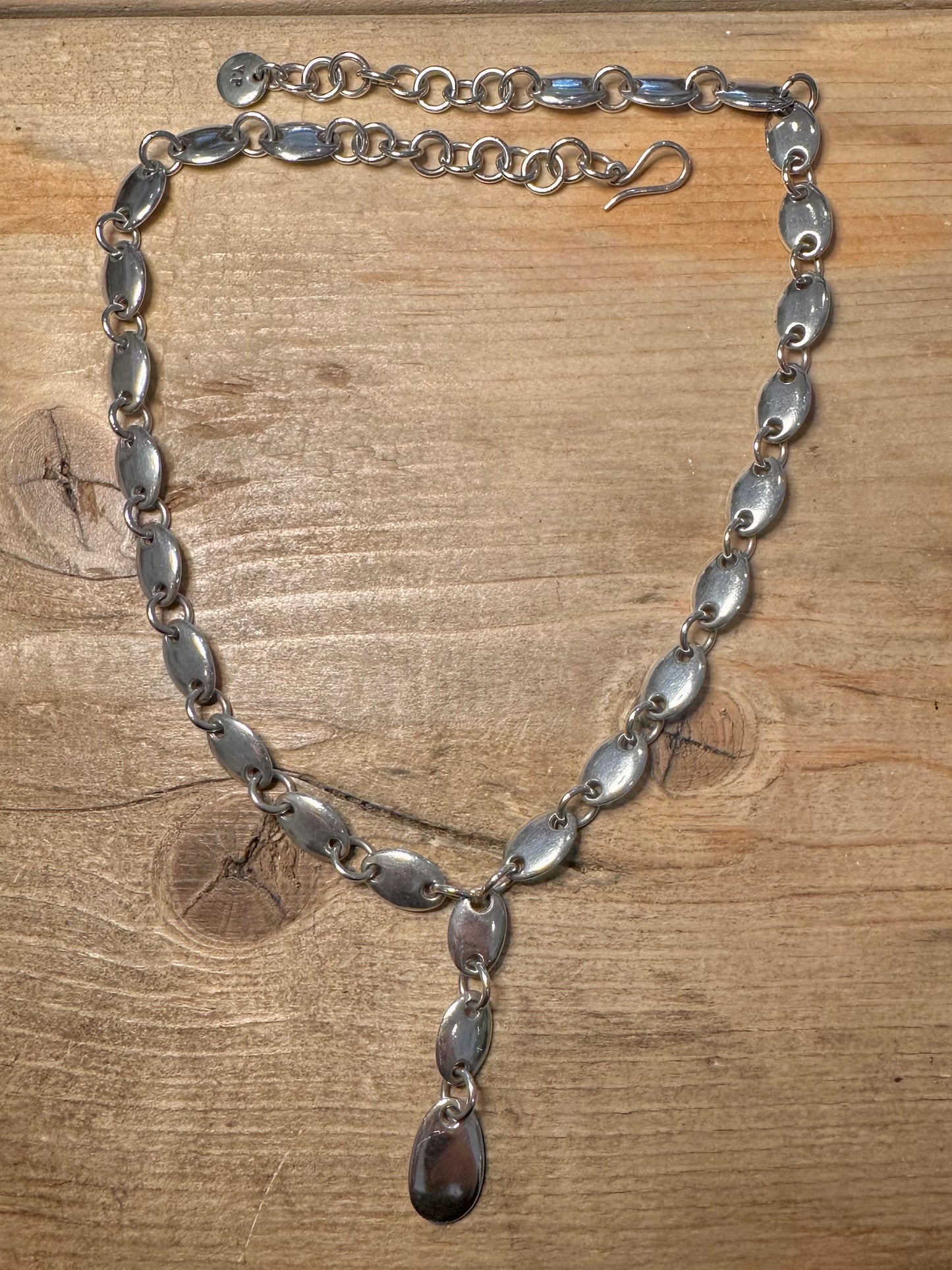 Abstract 1998 Pebble Link 925 Silver 16.5 to 17.5 inch Necklace
