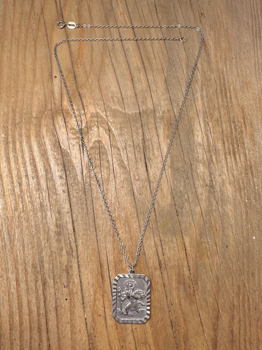 Vintage St Christopher and Chain 925 Sterling Silver 18.9 inch Necklace