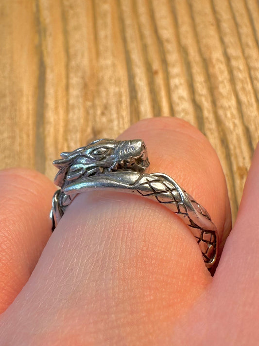 Dragon Wrap Around Textured 925 Sterling Silver Size R Ring