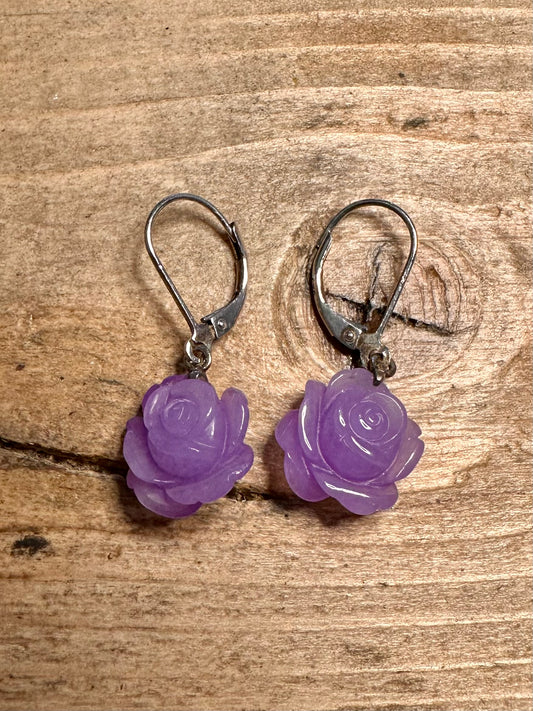Modern Purple Flower 925 Silver Earrings