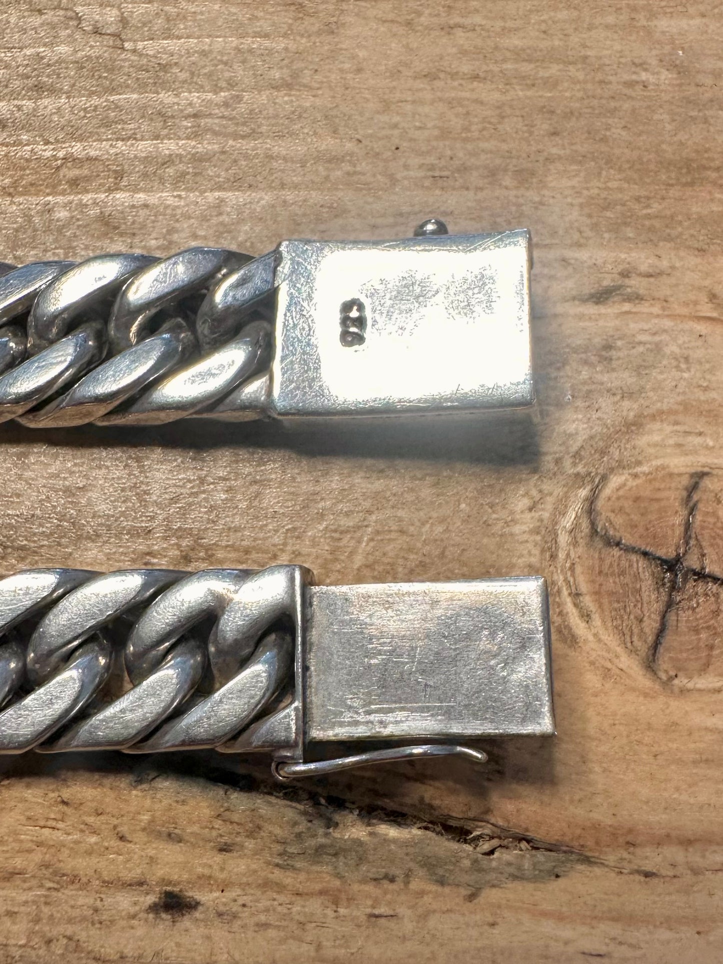 Vintage Chunky Curb Chain Box Clasp 925 Silver 8.5 inch Bracelet