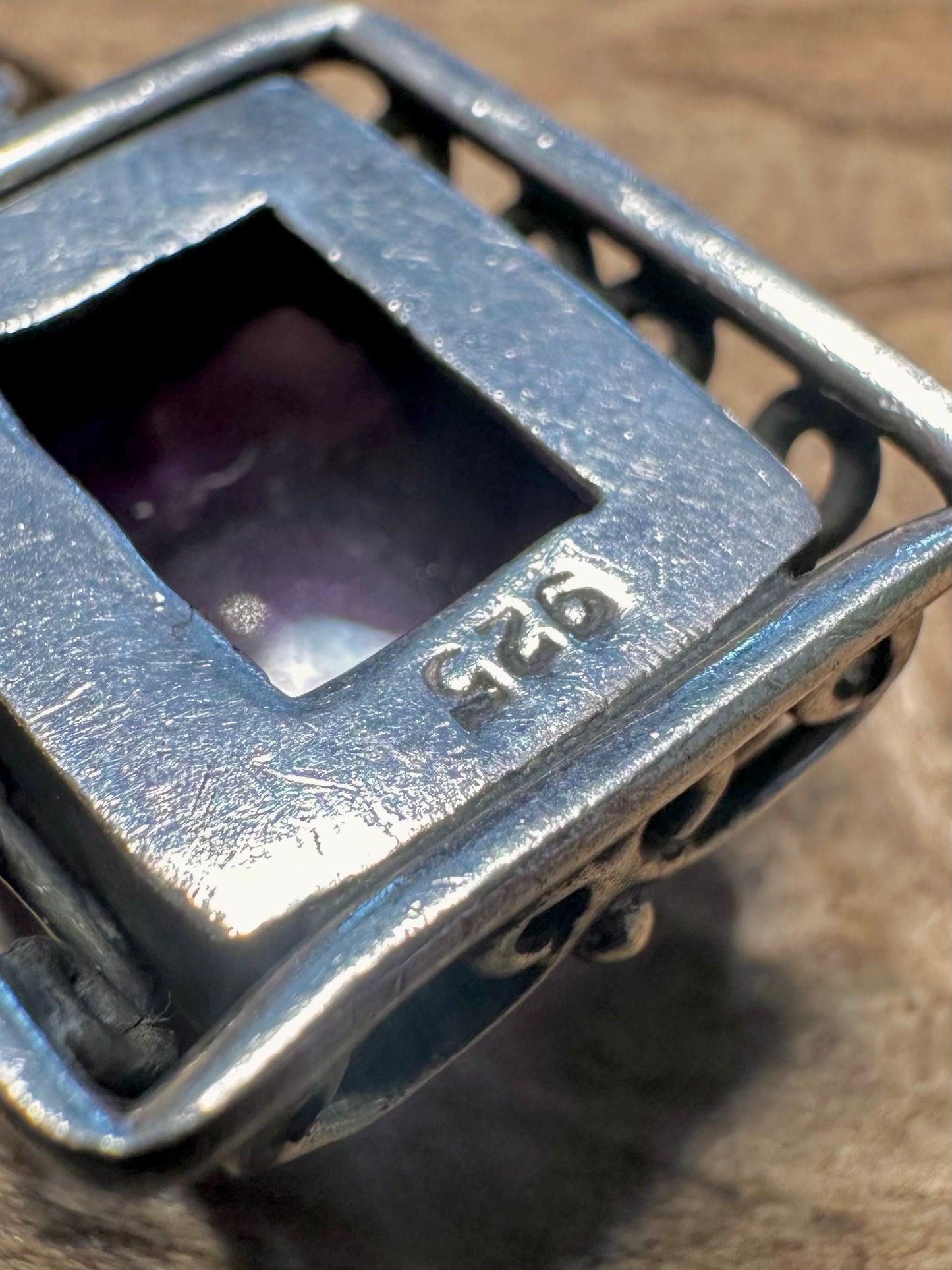 Vintage Amethyst Ornate 925 Silver Pendant