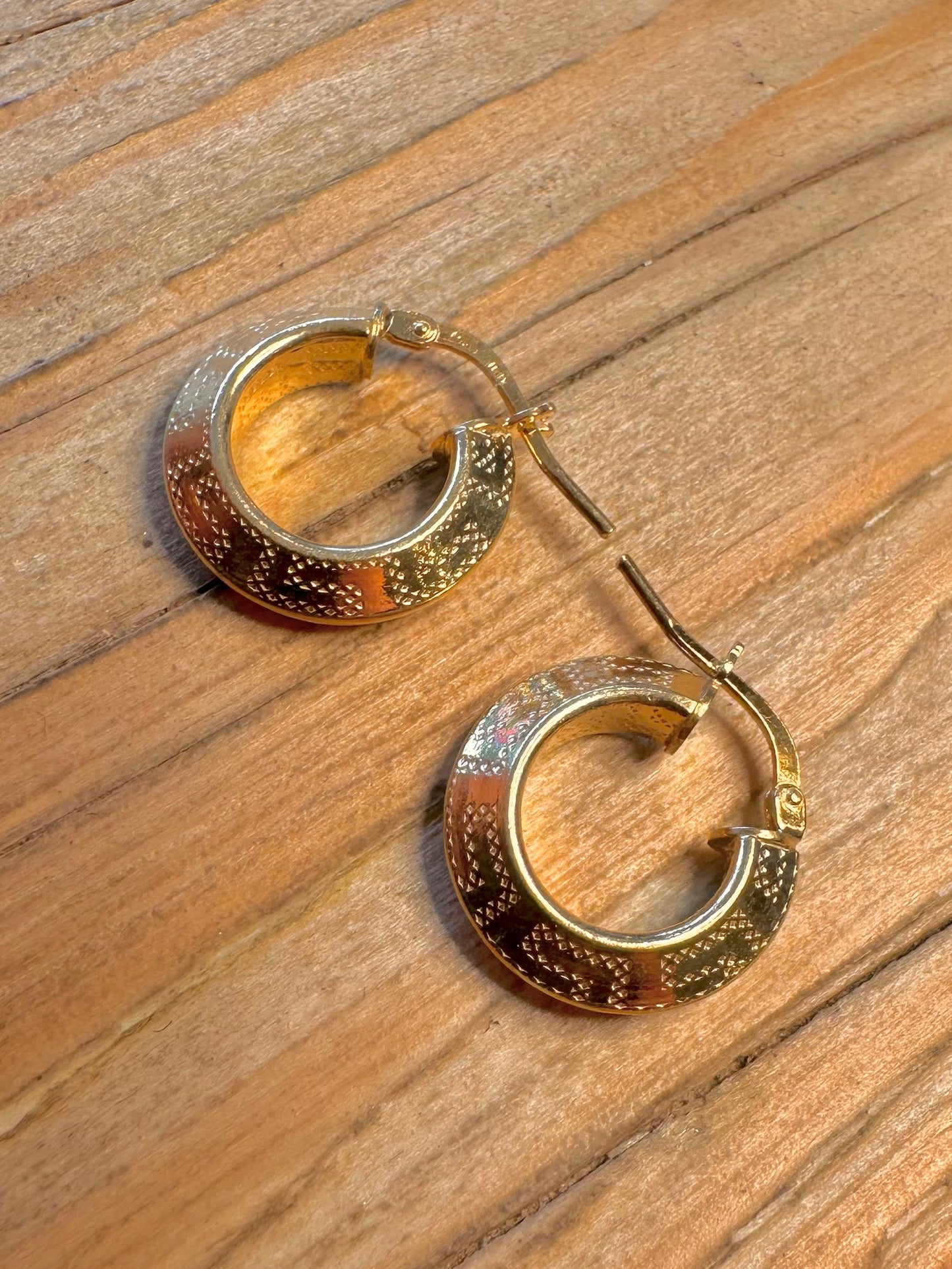 Modern Engraved Gold on 925 Sterling Silver Hoop Earrings