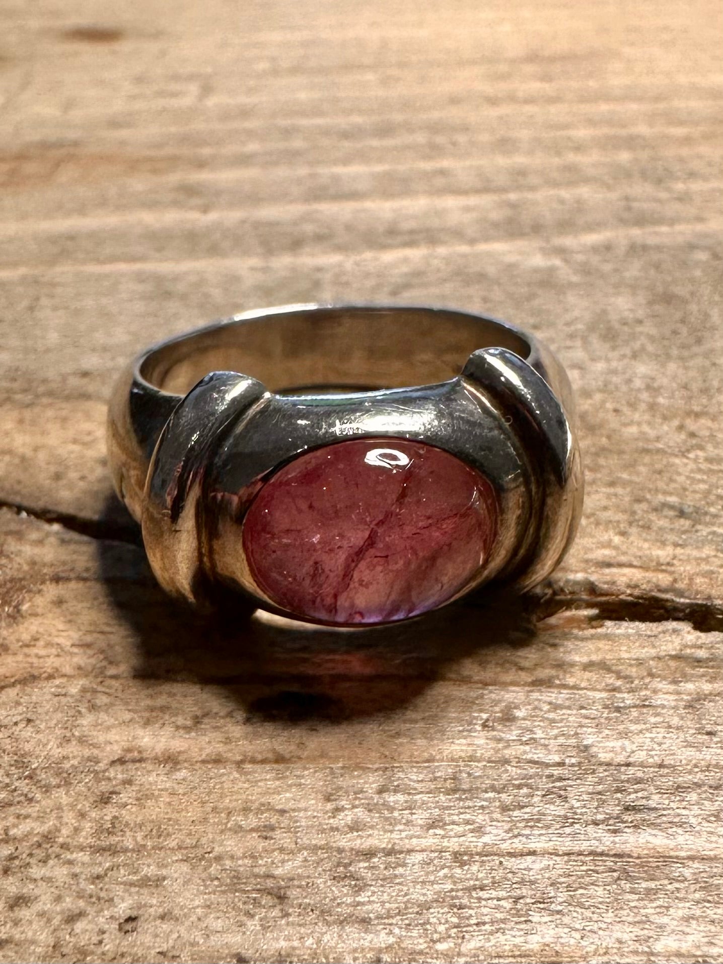 Vintage Pink Quarts Chunky 925 Silver Size O Ring