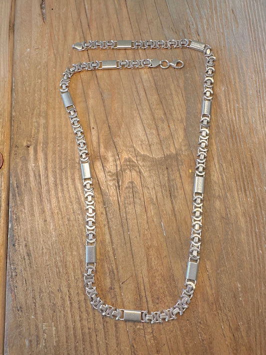 Byzantine and Bar Link 925 Sterling Silver 24 inch Necklace