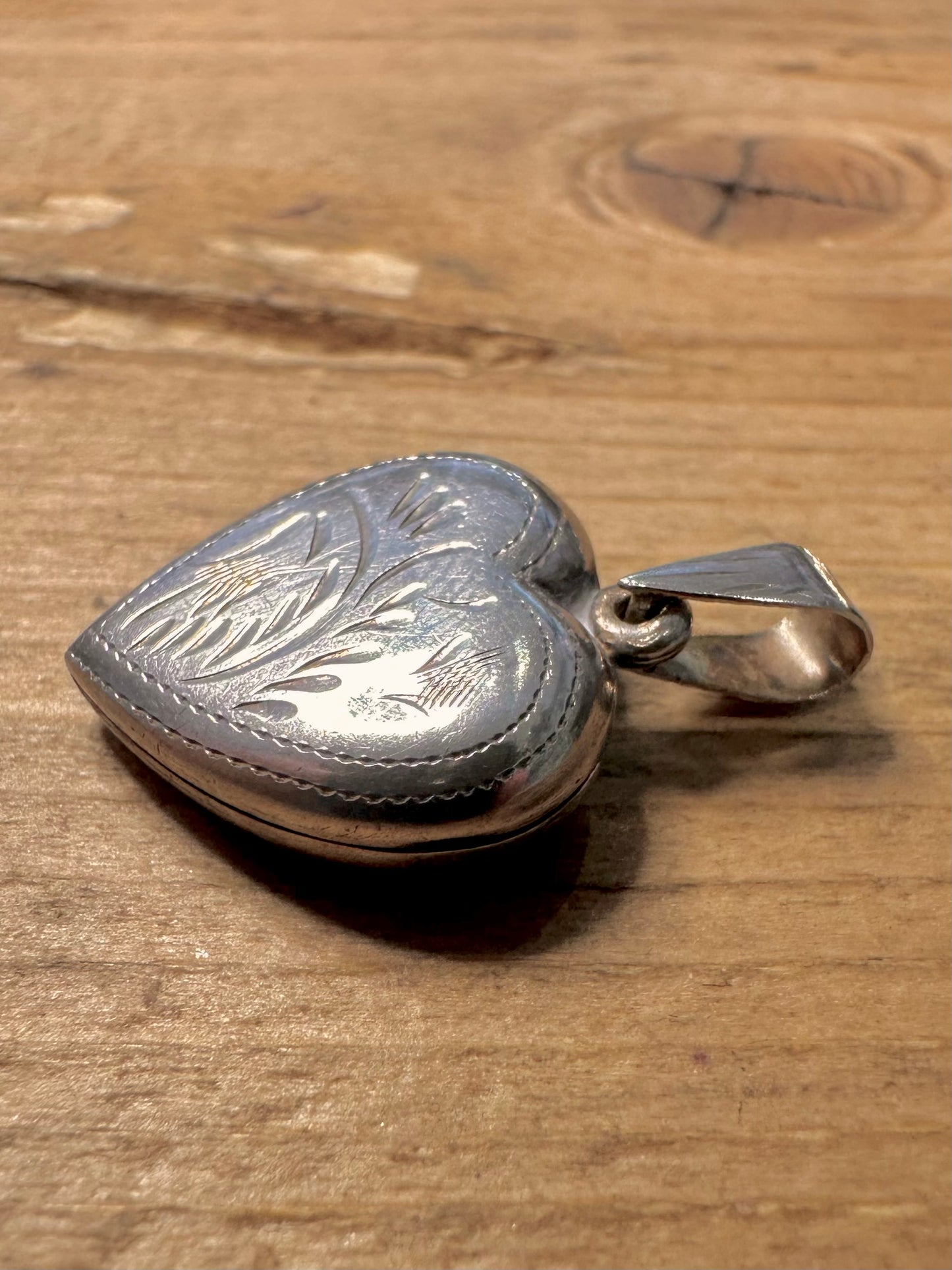 Vintage Engraved Heart Shaped 925 Silver Locket Pendant