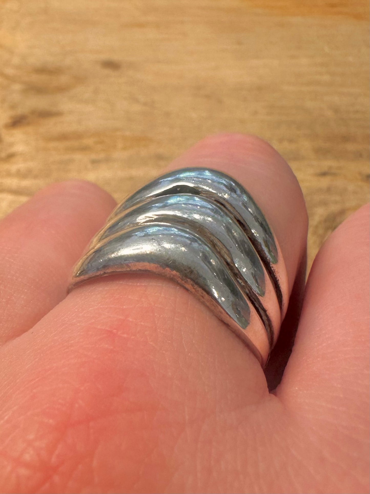 Abstract Layering 925 Silver Size W Ring