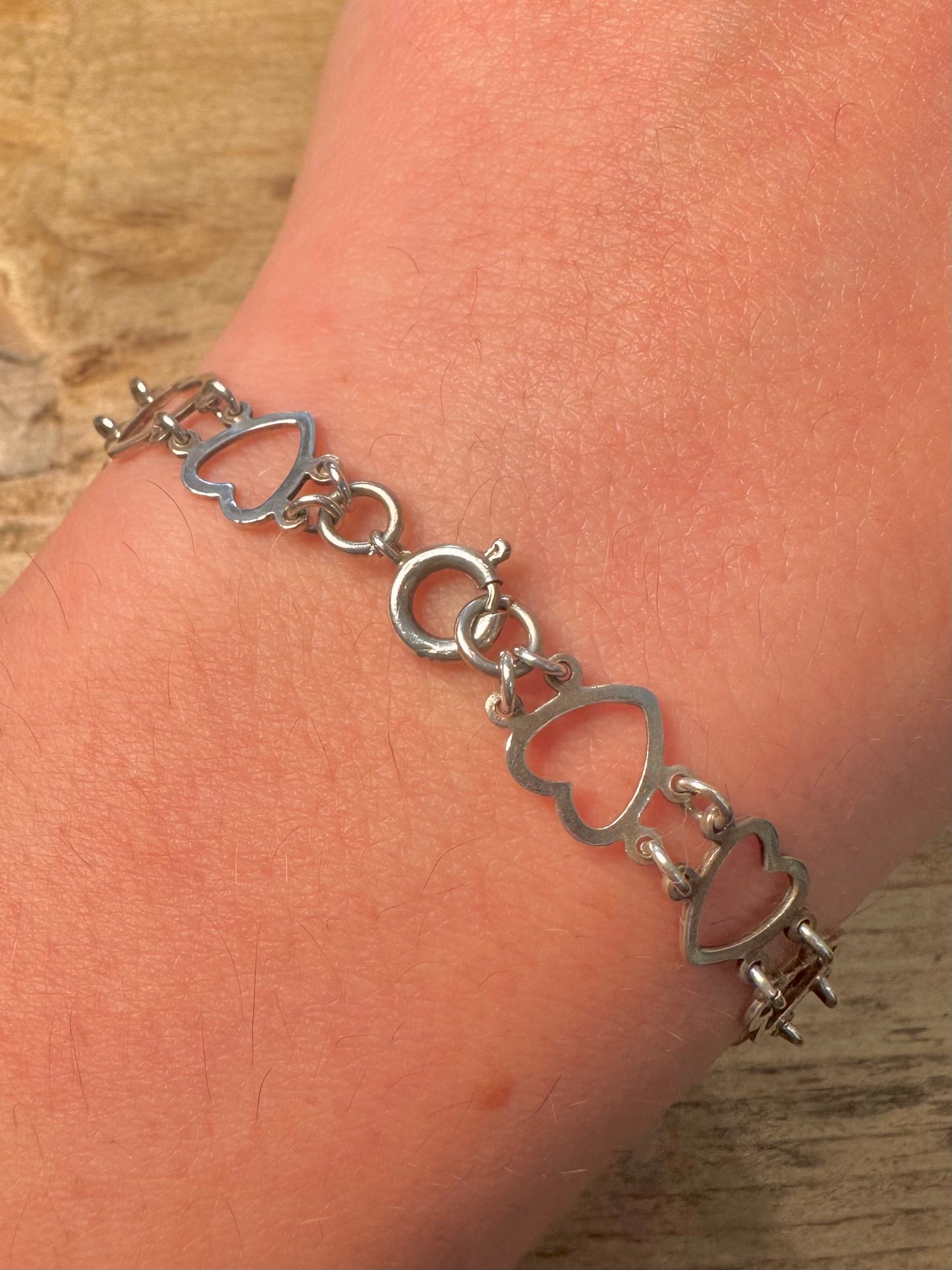 Vintage Heart Link 925 Silver 7.1 inch Bracelet