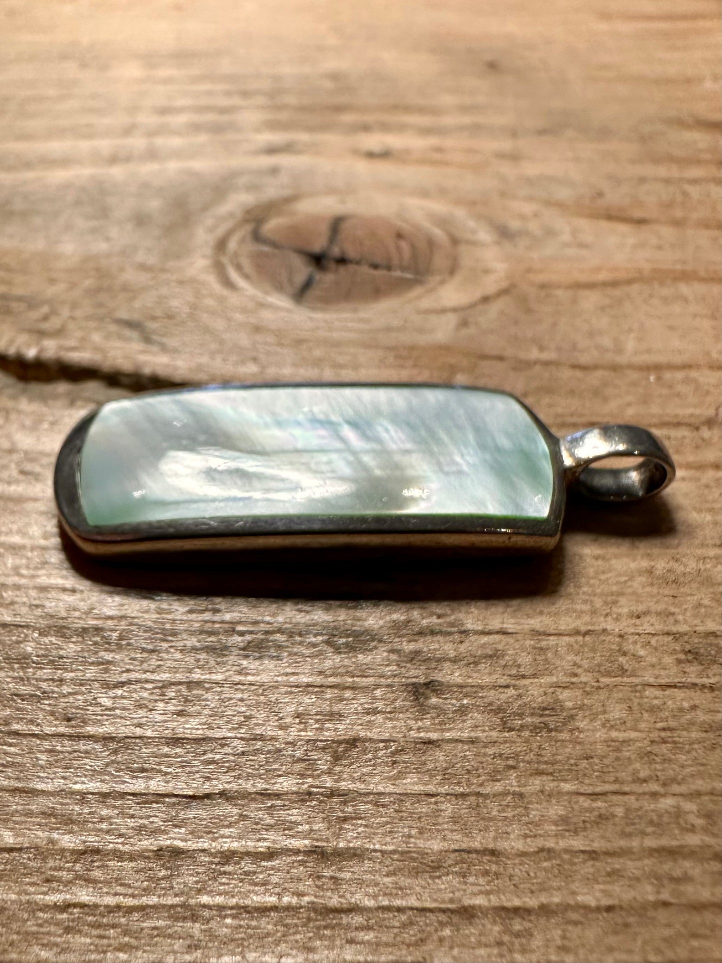 Modern Blue Mother of Pearl Rectangle 925 Silver Pendant