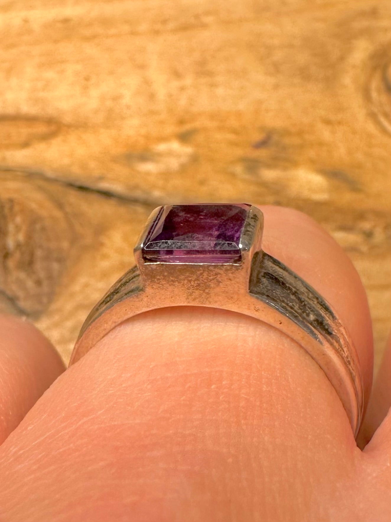 Modern Purple CZ 925 Silver Size P Ring