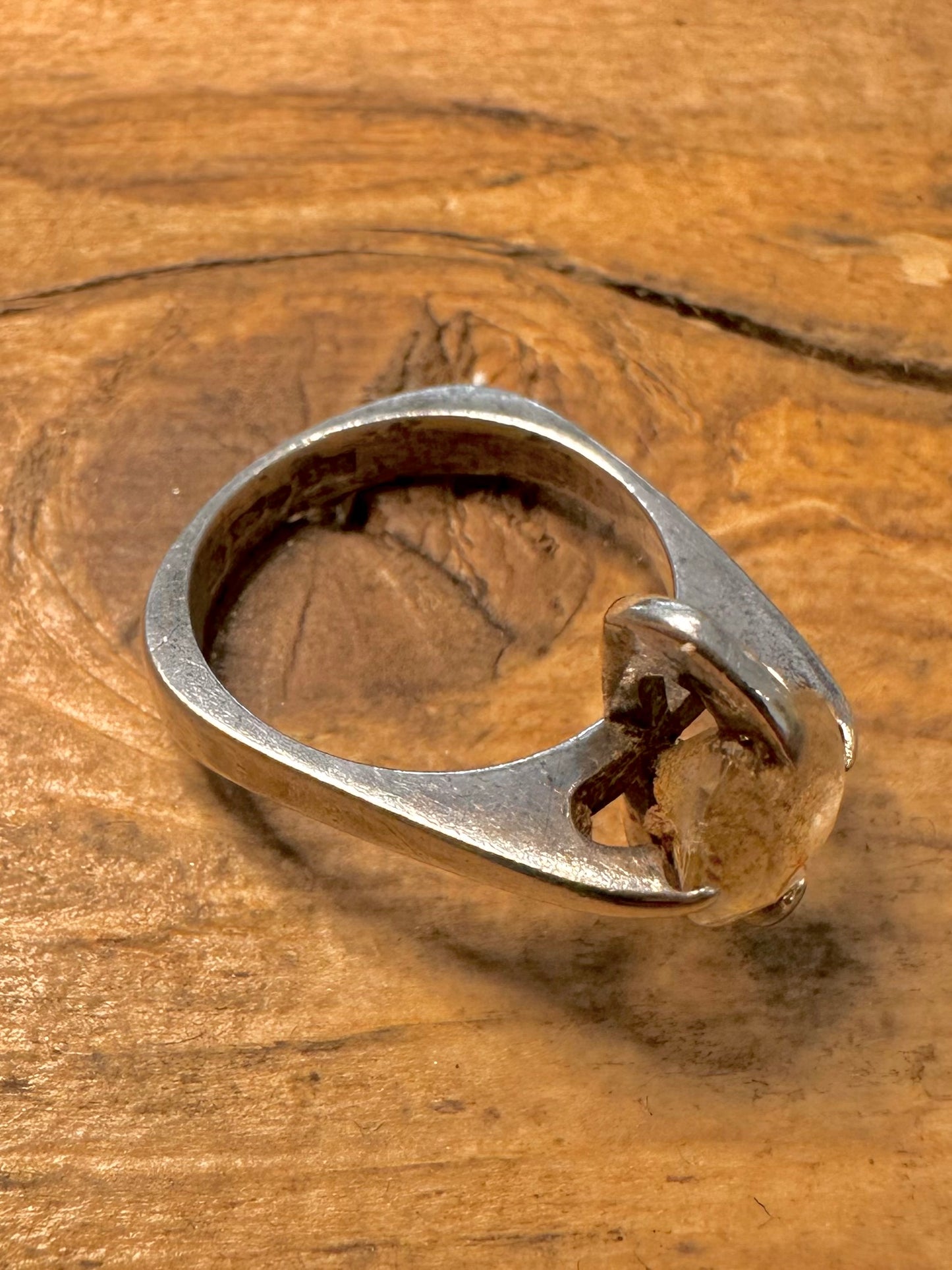 Vintage Quarts Claw Clasp European 925 Silver Size L1/2 Ring