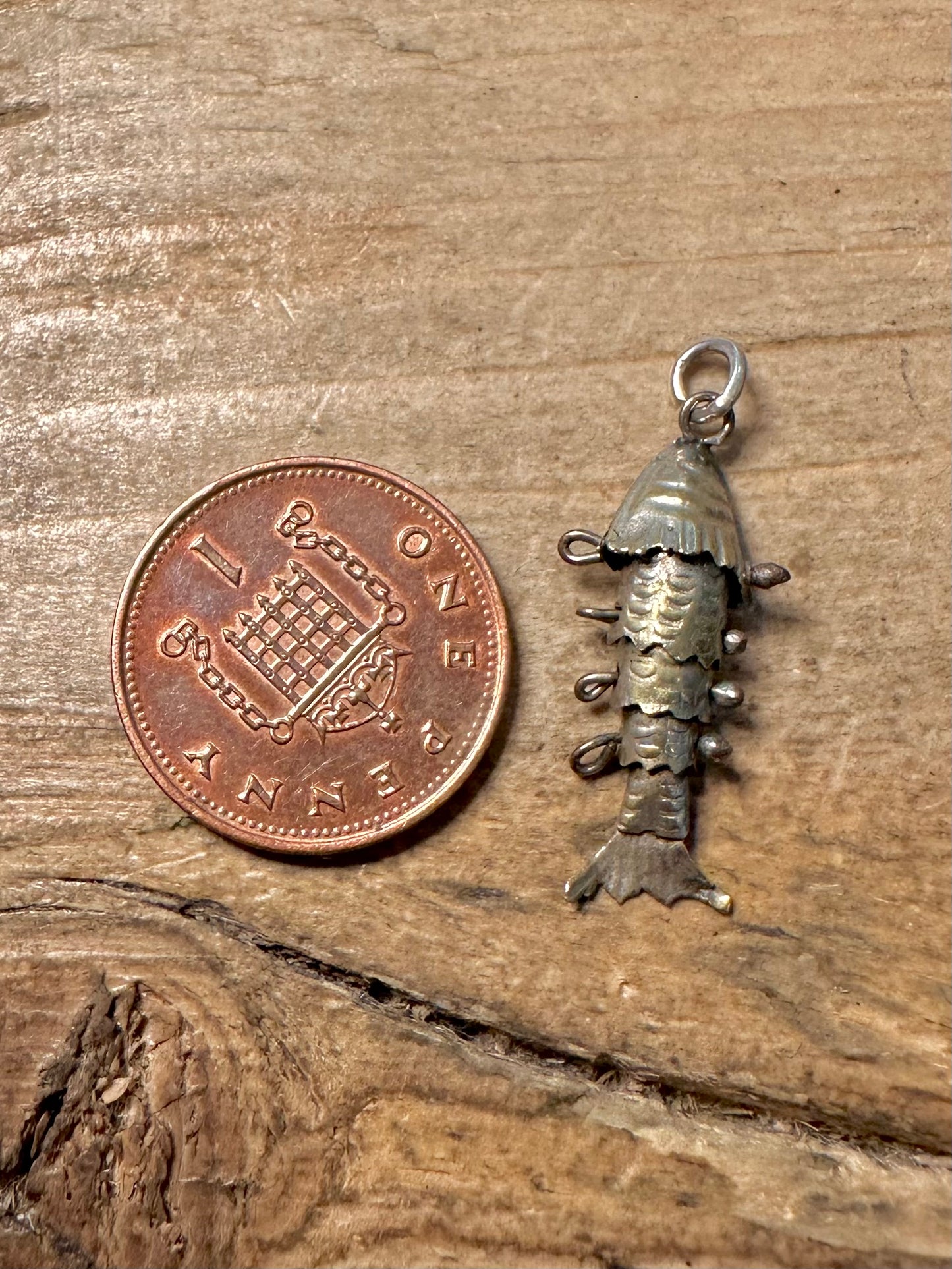 Vintage Articulated Fish Silver Charm Pendant
