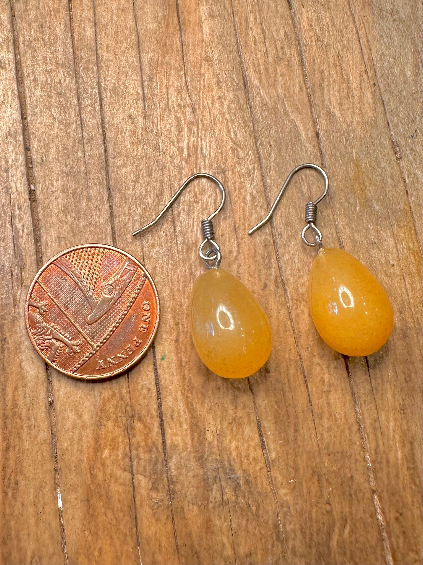 Vintage Yellow Stone Dangle 925 Sterling Silver Earrings