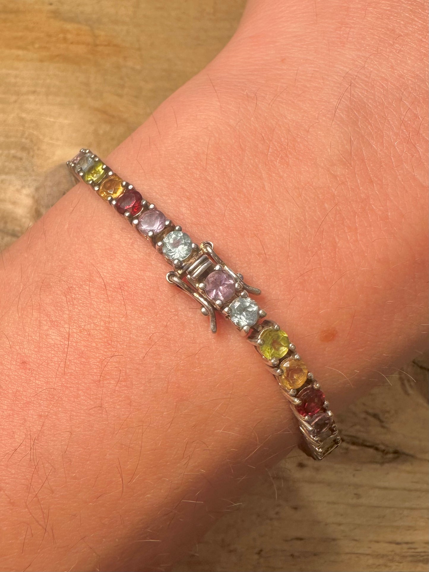 Modern 2004 Multi Gemstone Tennis 925 Silver Bracelet