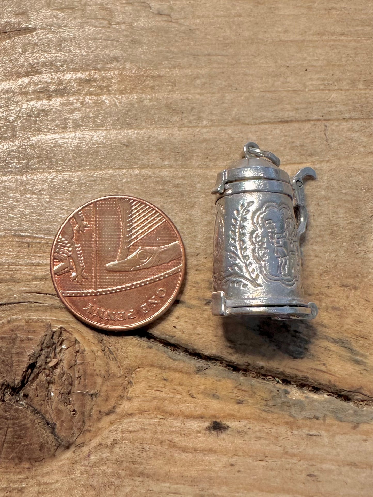 Vintage Opening Beer Tanker with Skier Inside 925 Silver Charm Pendant