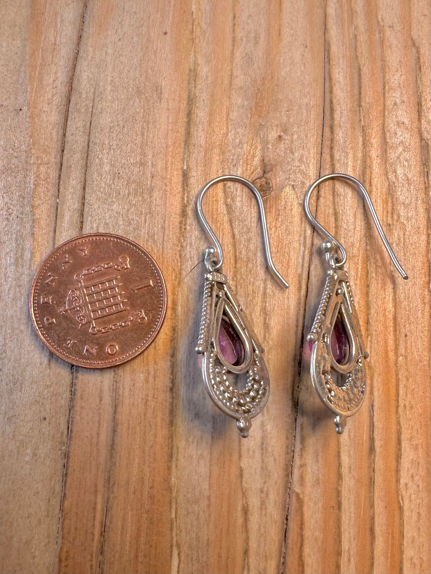 Vintage Amethyst Ornate 925 Sterling Silver Earrings