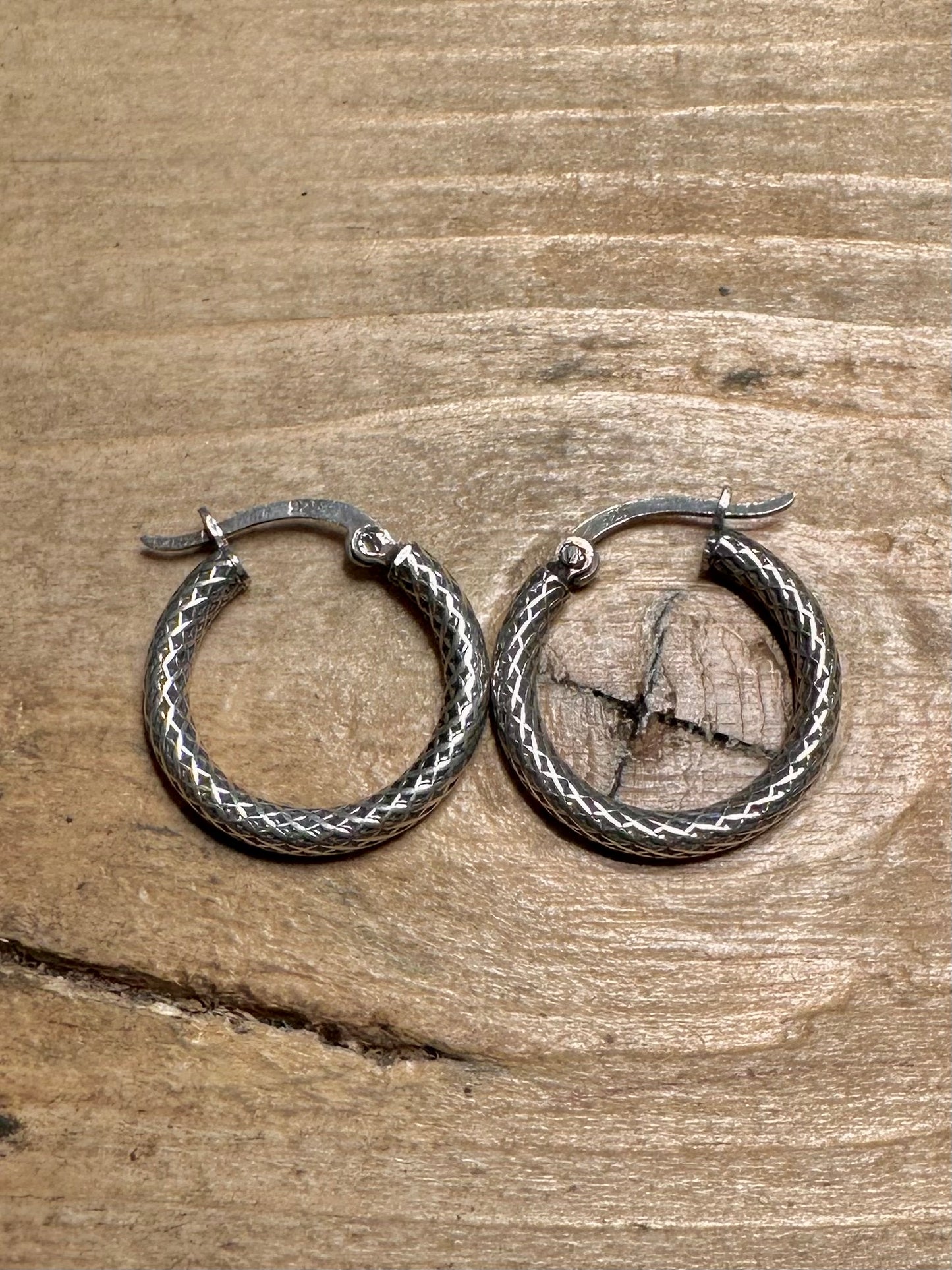 Vintage Textured Hoops 925 Silver Earrings