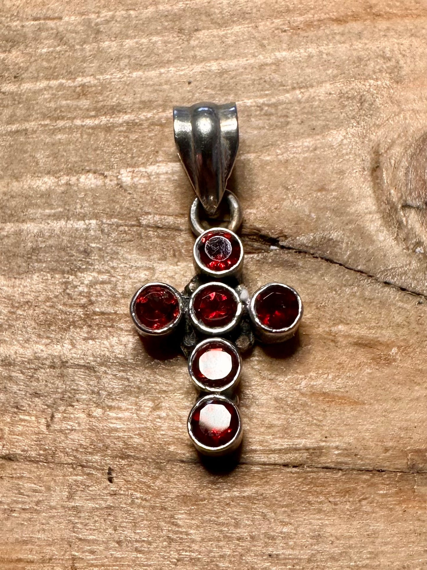 Vintage Garnet Cross 925 Silver Pendant