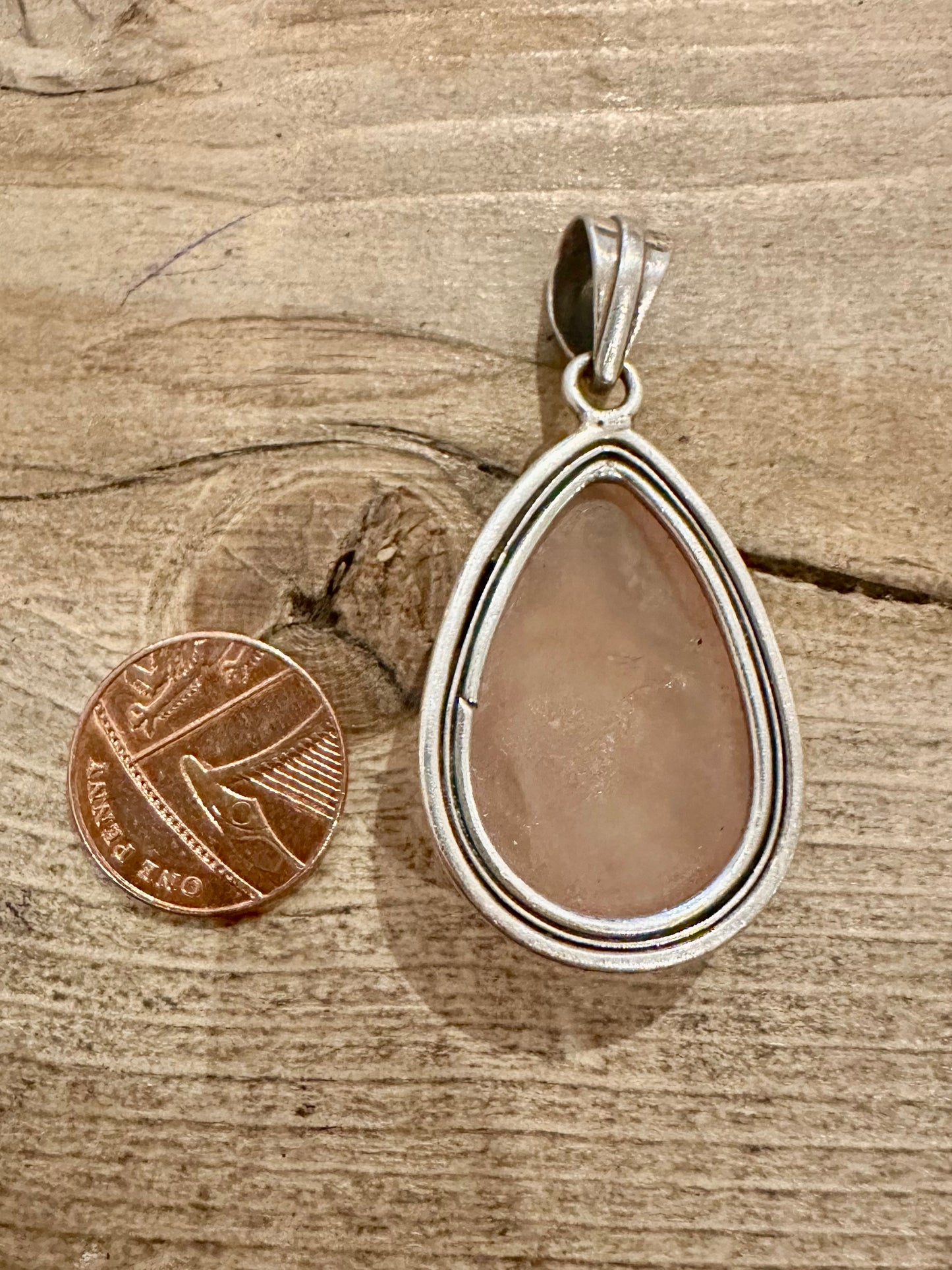 Vintage Rose Quarts Tear Drop 925 Silver Pendant