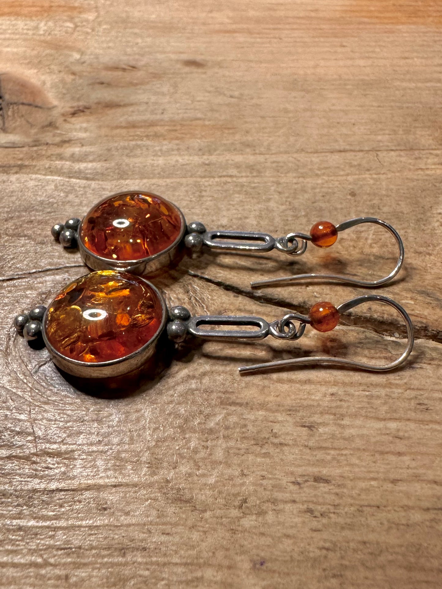 Vintage Amber Dangle 925 Silver Earrings