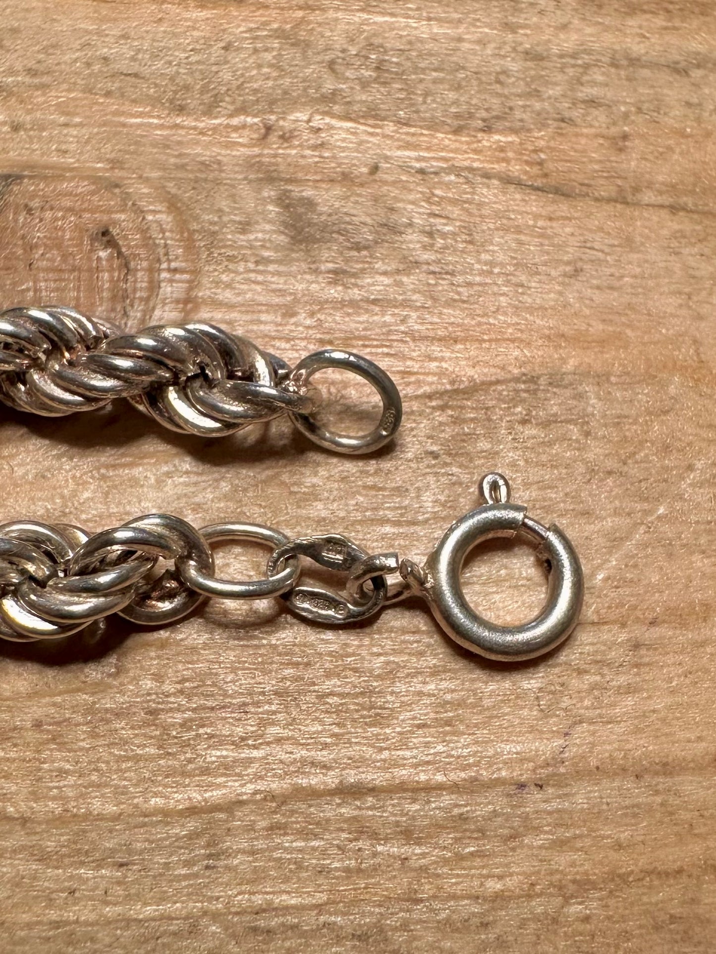 Vintage 1979 Rope Chain 925 Silver 7.2 inch Bracelet