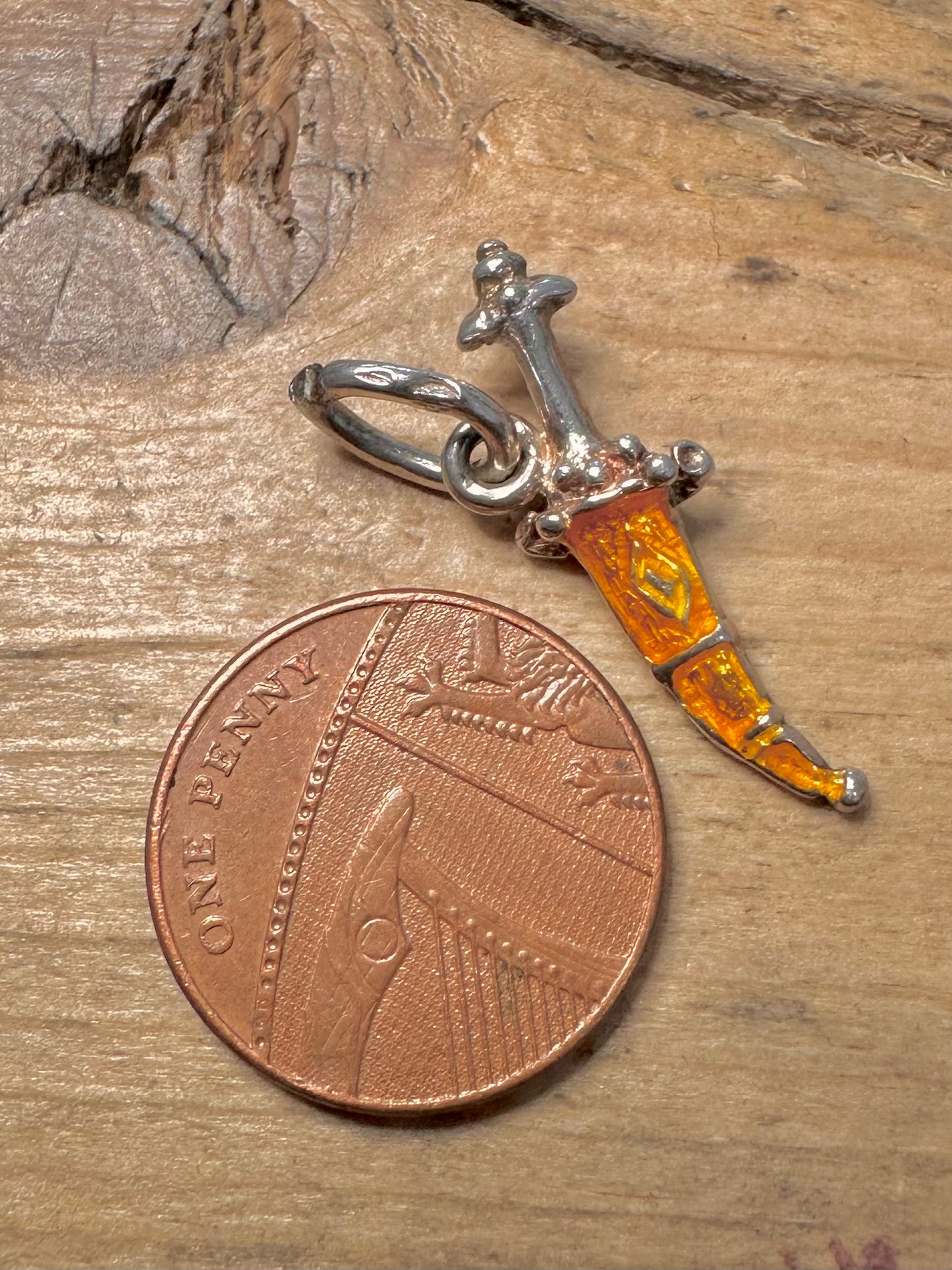 Vintage Enamel Dagger 925 Silver Pendant