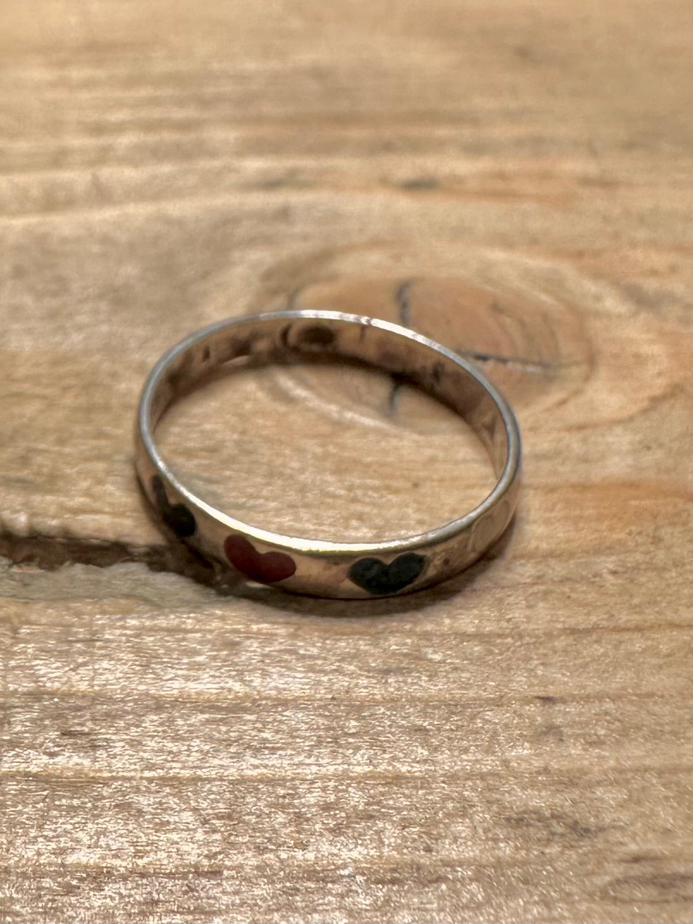 Vintage Enamel Hearts Band 925 Silver Mexico Size R1/2 Ring