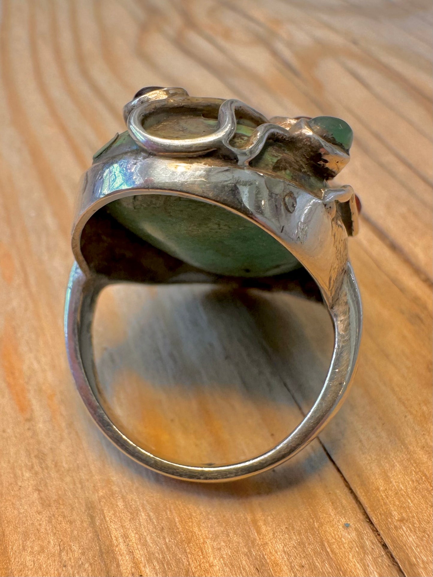 Vintage Raw Turquoise and Multi Gemstone 925 Silver Size P1/2 Ring