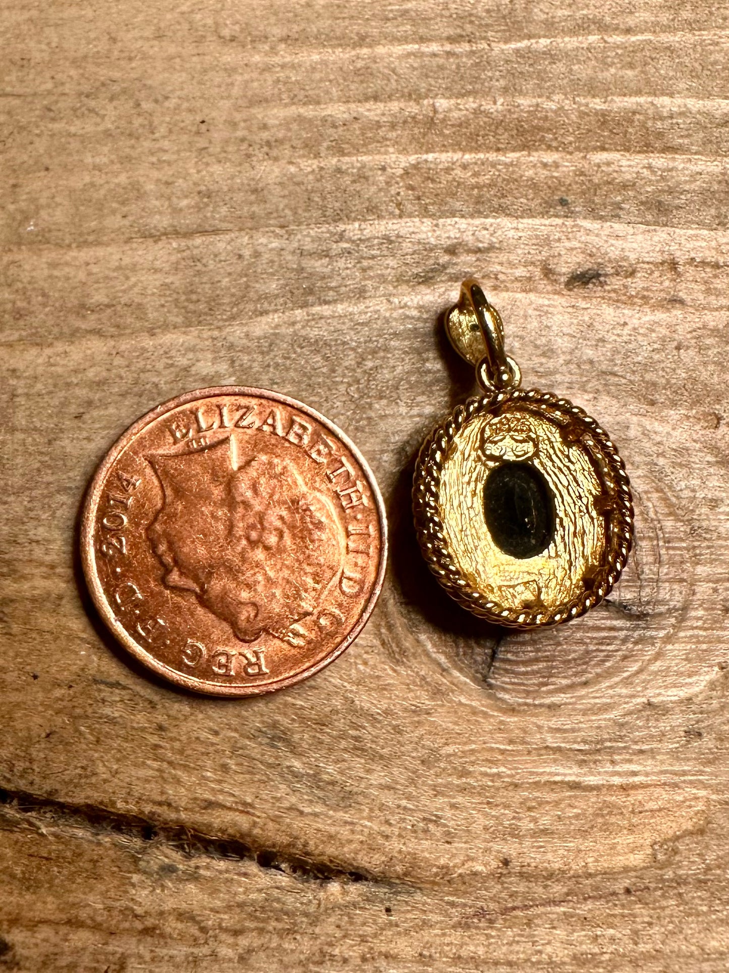 Vintage Dark Blue and White Oval Gold on 925 Silver Pendant
