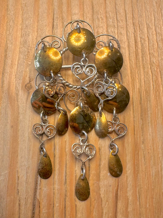 Vintage Norway Bunad Maker Solje Gold and 830 Silver Brooch