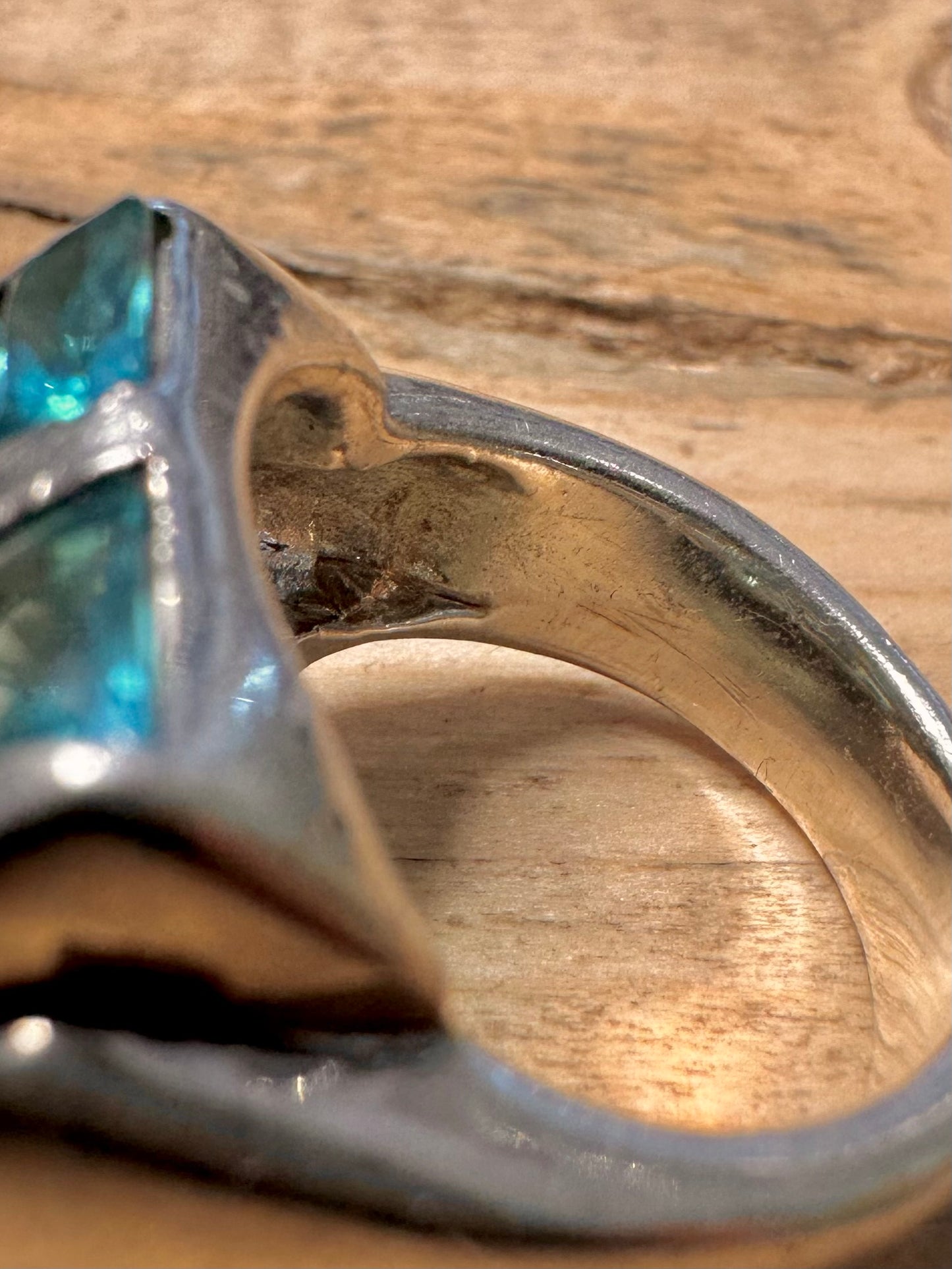 Modernist Blue Topaz 925 Silver Size O Ring