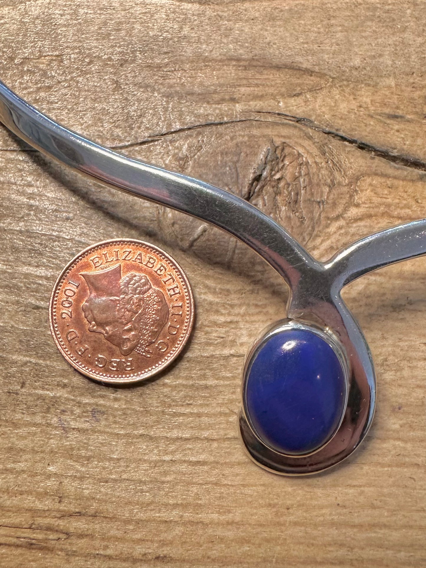 Modernist Lapis Articulated 925 Silver 15 inch Collar Necklace