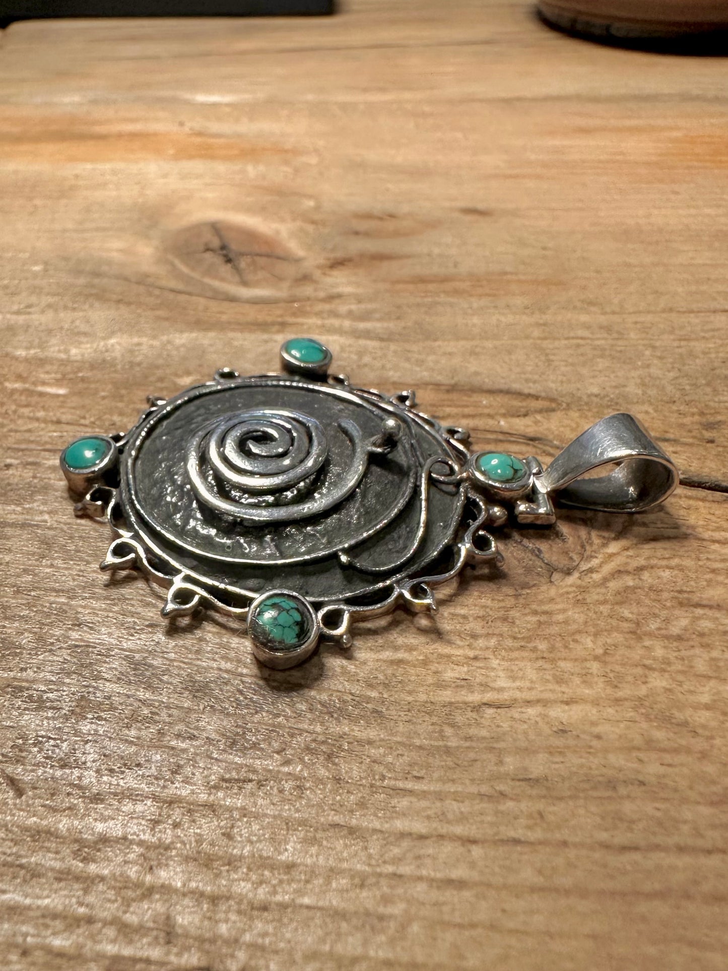 Abstract Turquoise Swirl 925 Silver Pendant