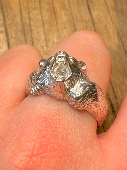 Vintage Grizzly Bear 925 Sterling Silver Hallmarked Size Z+2 Ring