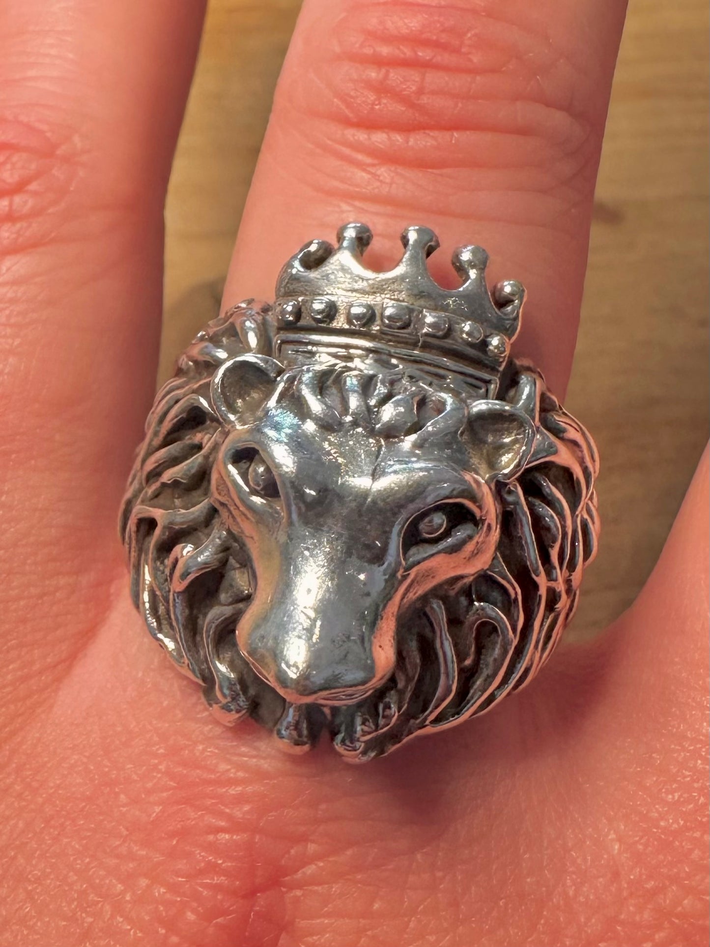 Vintage Large Lion King Head 925 Silver Size W Ring