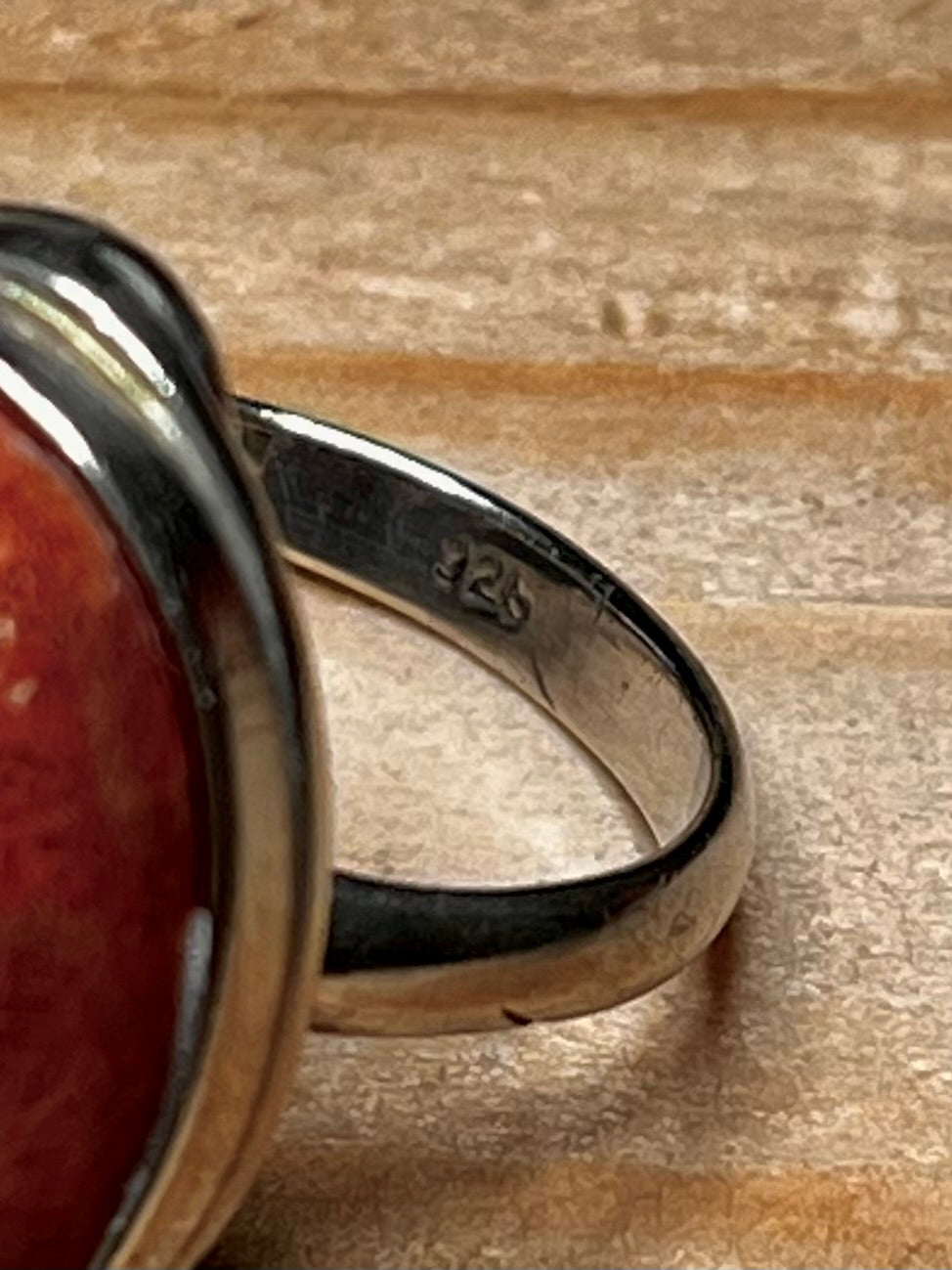 Oval Coral 925 Sterling Silver Size N Ring