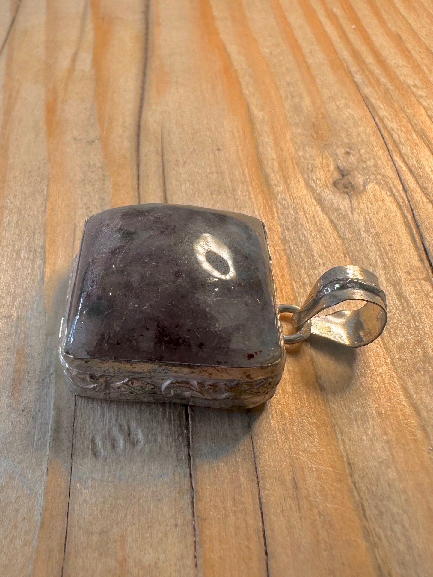 Vintage Square Purple Labradorite 925 Sterling Silver Pendant